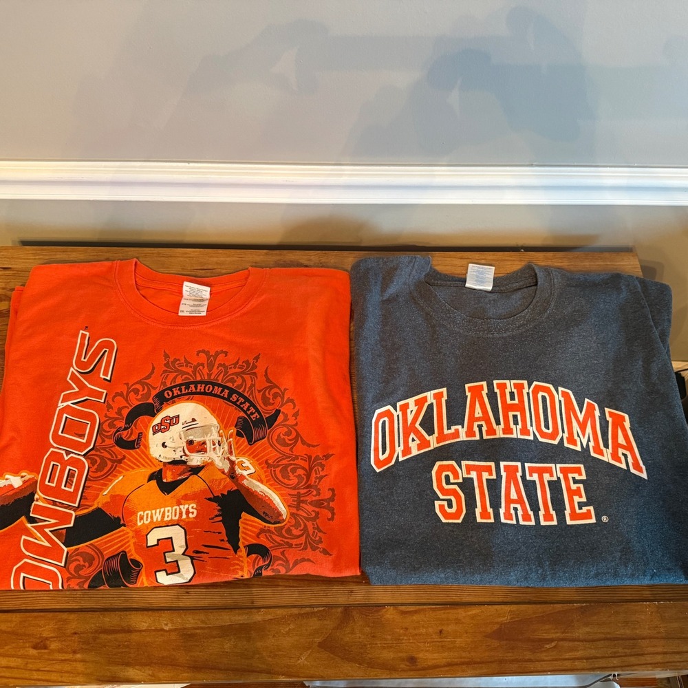Set of 2 Oklahoma State Cowboys Okstate Football T Shirt Orange OSU NCAA Mens‎ L